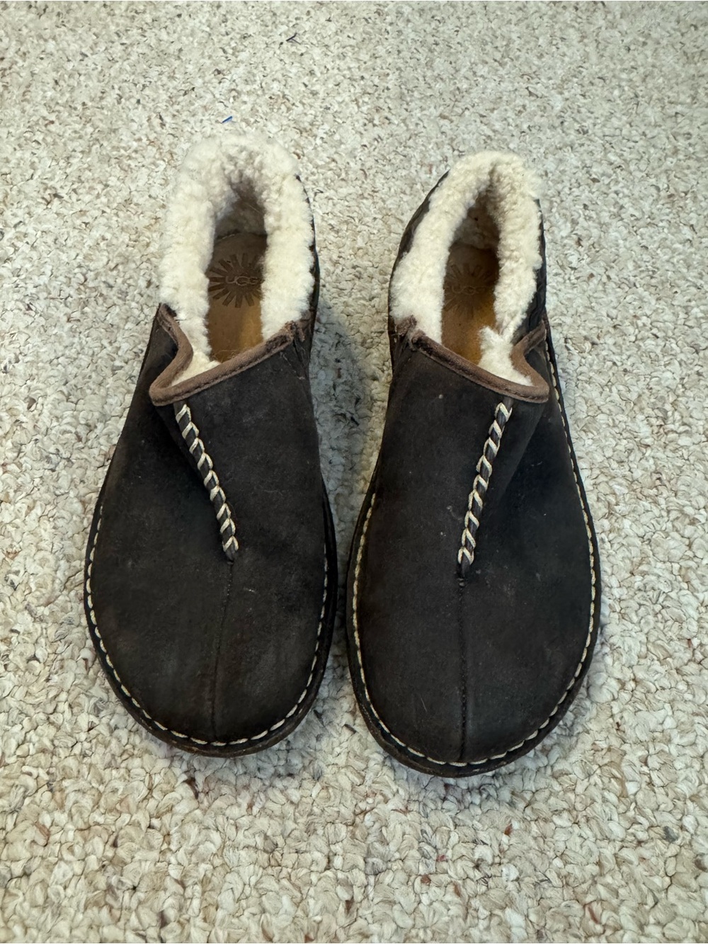 UGG Australia Bettey Brown Suede Shearling Clog Slippers Mules Size 7